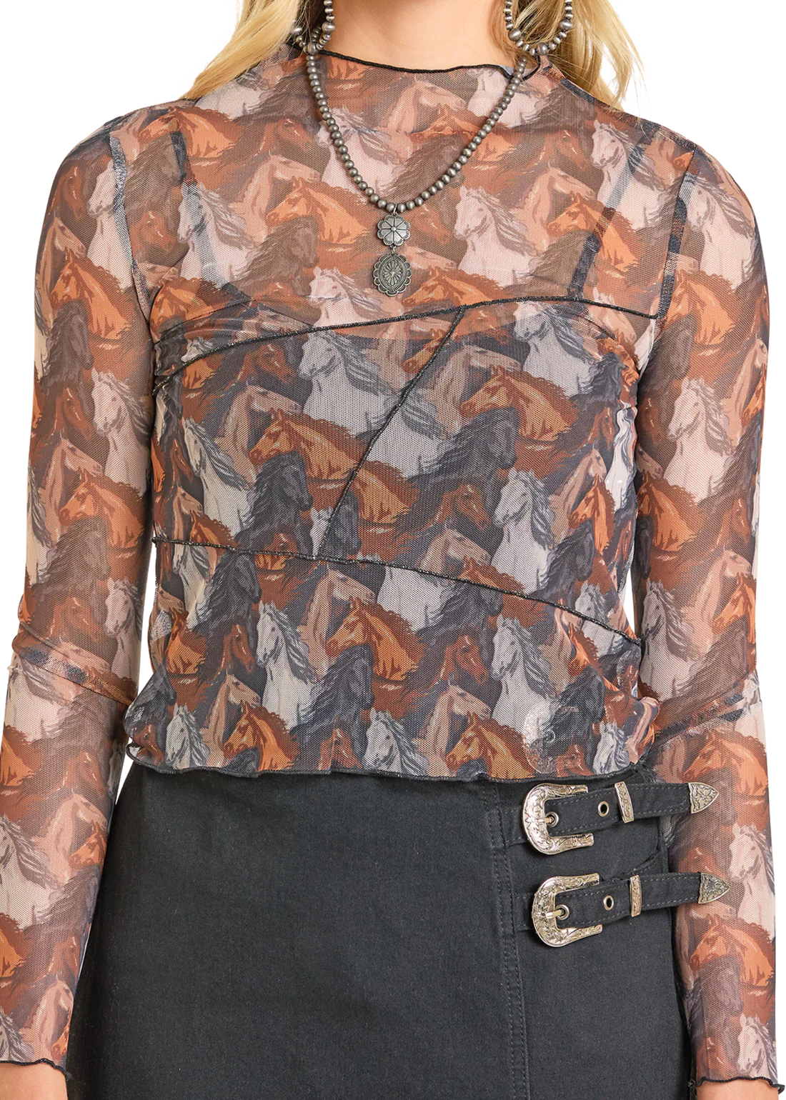 Women's West Desperado Horse Print Mesh Top