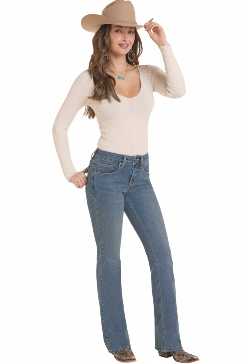 Women's Rock&Roll Denim Sculpted Mid Rise Boot Jean