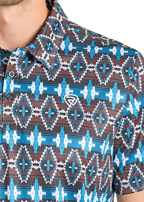 ROCK&ROLL DENIM AZTEC PRINT POLO - BLACK