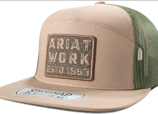 Ariat Mens Cap Snap Back 7 Panel Patch Tan