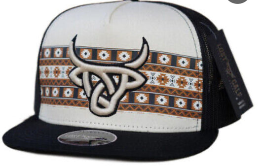 Lost calf 3D logo black tan Aztec hat FLAT