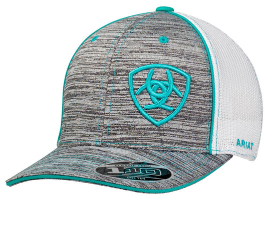 ARIAT OFFSET SHIELD LOGO TURQUOISE/GREY BALL CAP