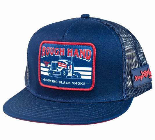 ROUGH HAND Flat Trucker Cap- “BLACK SMOKE” NAVY