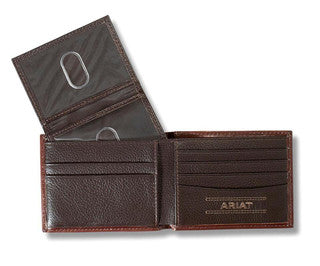 Ariat Wallet Bifold Leather Floral Buck Laced Stitch Brown Money Clip