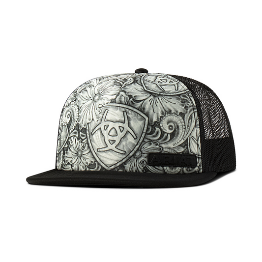 Ariat SnapBack Tattoo Sketch Print Black White Cap