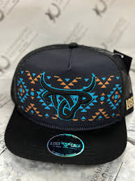 Lost Calf Blue Aztec Black Flat Cap