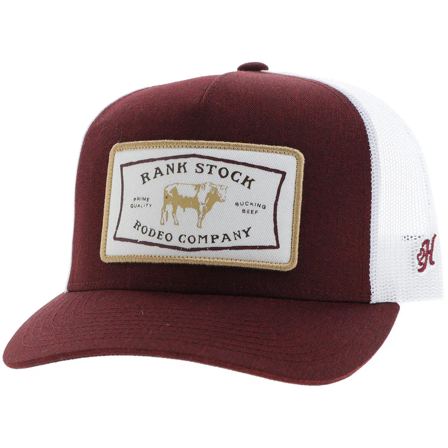 HOOEY "RANK STOCK" HAT MAROON/WHITE W/RECTANGLE PATCH