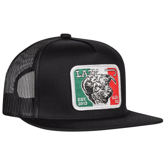 Lazy J Ranch Black Mexico Bull Flat Cap