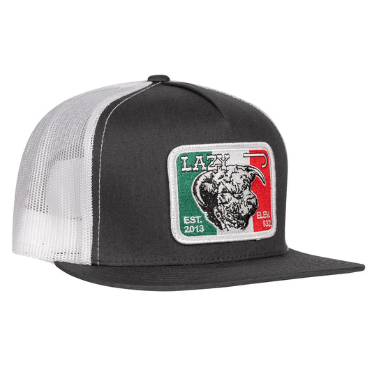 Lazy J Ranch Grey & White Mexico Bull Flat Cap