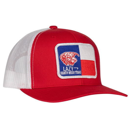 Lazy J Ranch Red & White Texas Flag Curve Cap