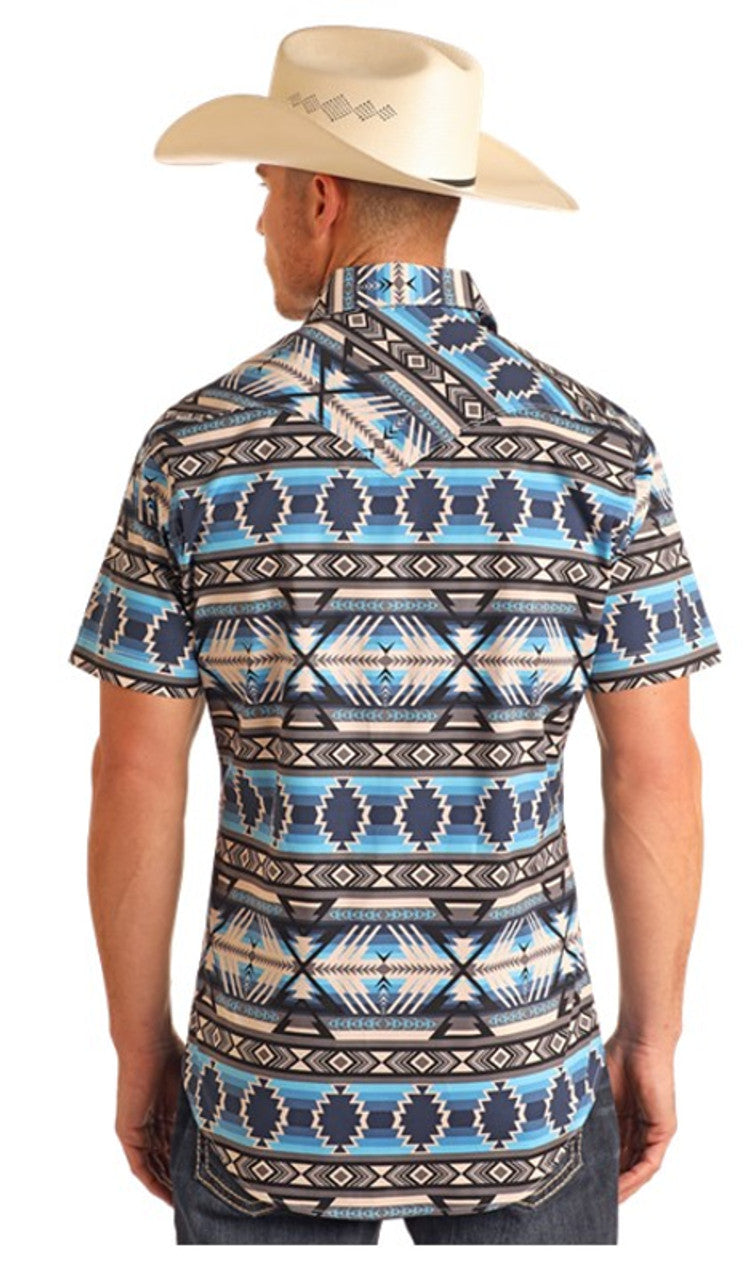 Rock&Roll Aztec Print SS Snap - Blue
