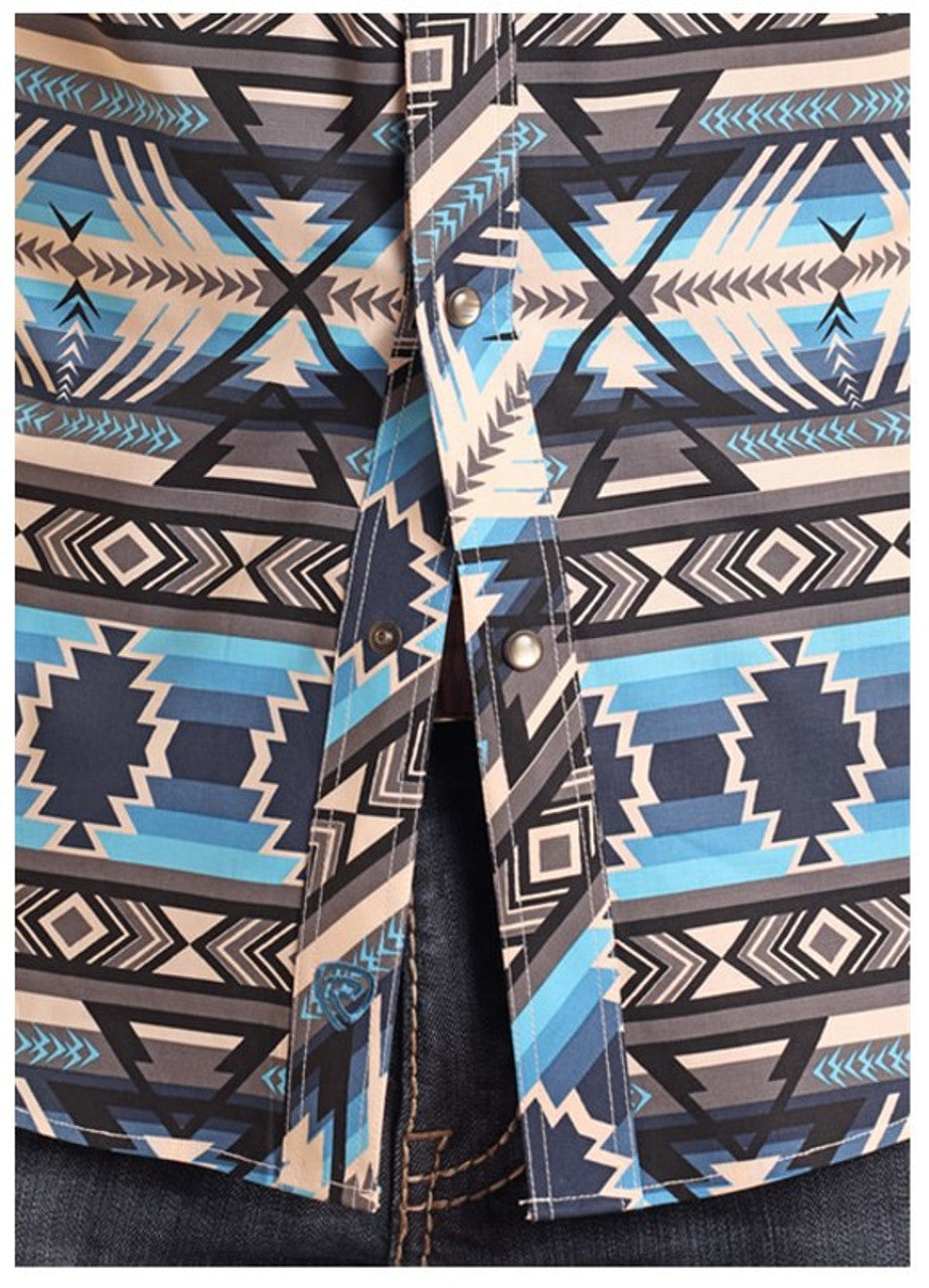 Rock&Roll Aztec Print SS Snap - Blue