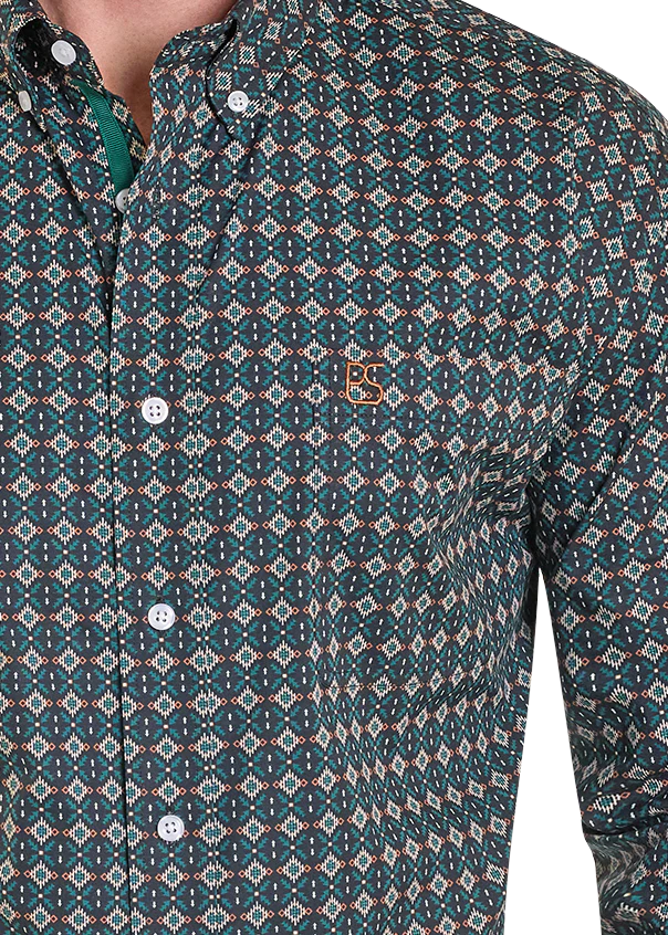 Pandhandle Rough Stock Aztec Inspired Geo Long Sleeve Button Shirt