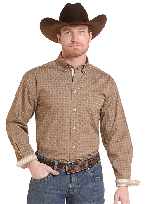 Panhandle Geometric Print LS Button Down Shirt