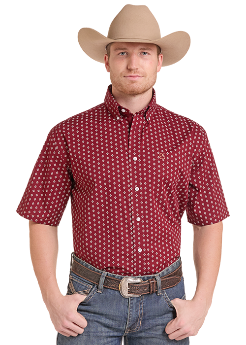 Men's Panhandle Geometric Print SS Button Down Shirt