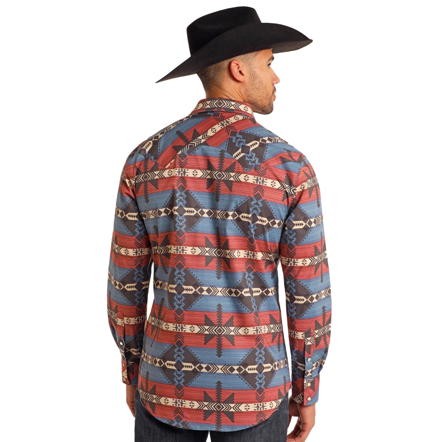 Rock&Roll Southwestern Printed LS Snap - Blue