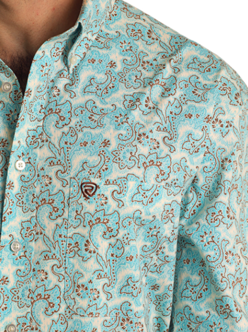 Rock&Roll Paisley Print LS BD - Bright Turquoise