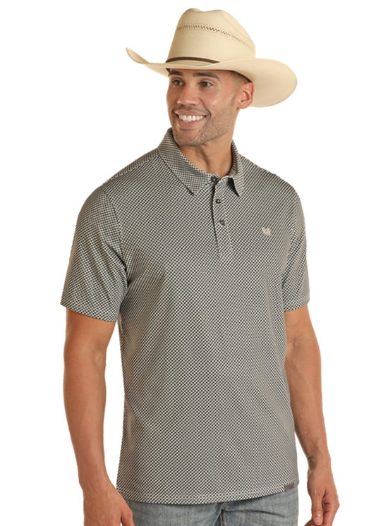 PANHANDLE SS GEO BD KNIT POLO - CHARCOAL