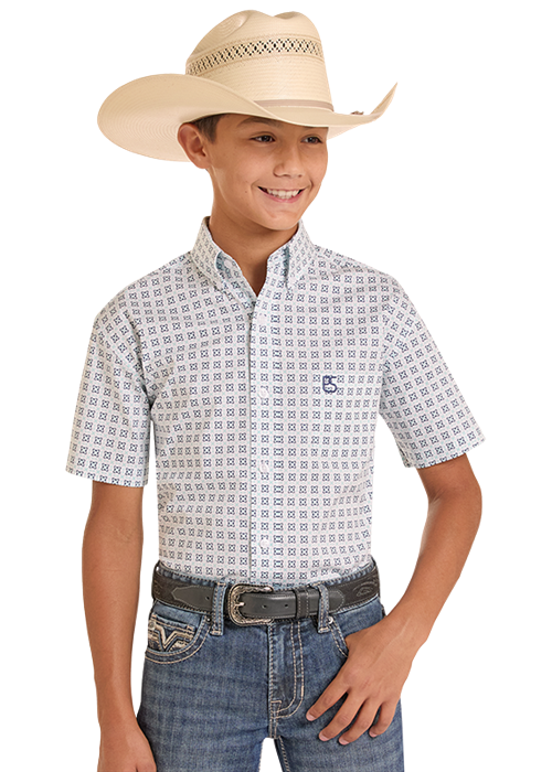 Boy's Panhandle Short Sleeve Geometric Print Button Down Shirt