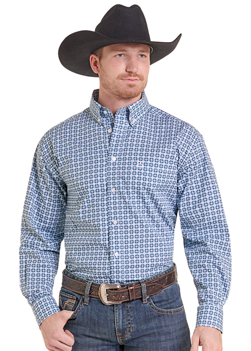 Panhandle Geometric Print LS Button Down Shirt