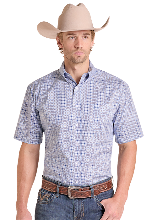 Men's Panhandle Slim Medallion Print SS Button Down Shirt