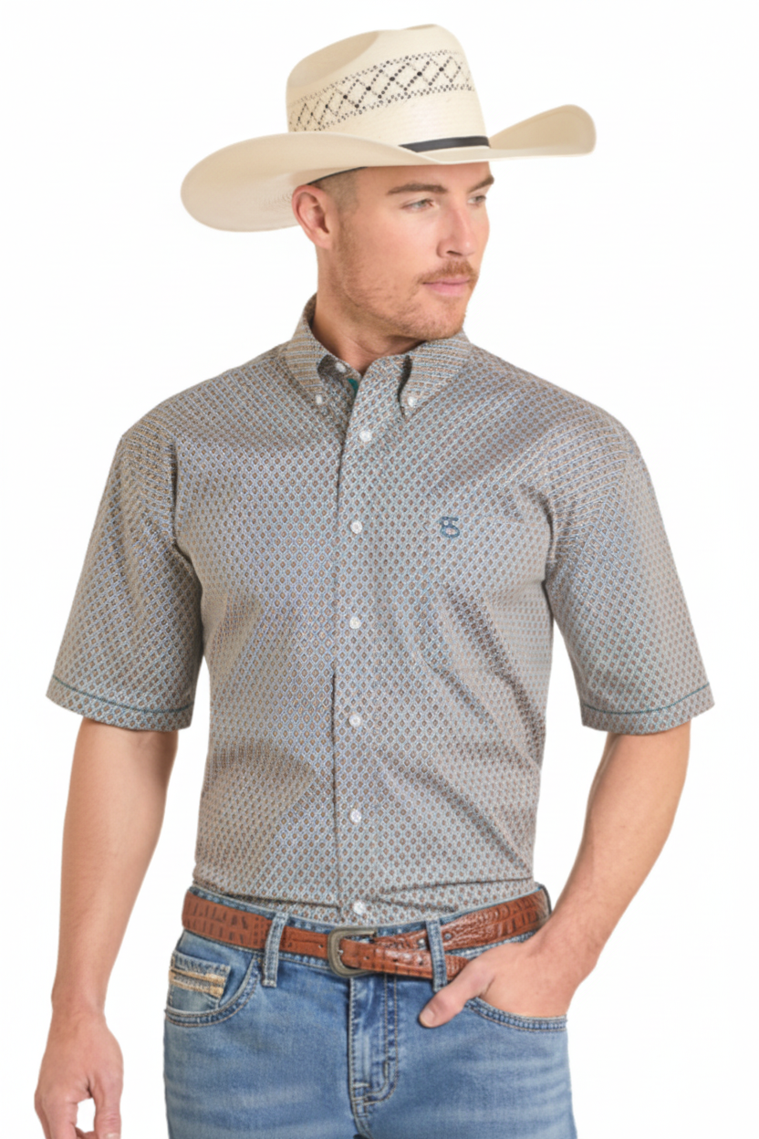 Panhandle Slim Men's Digital Geo Printed Short Sleeve Shirt