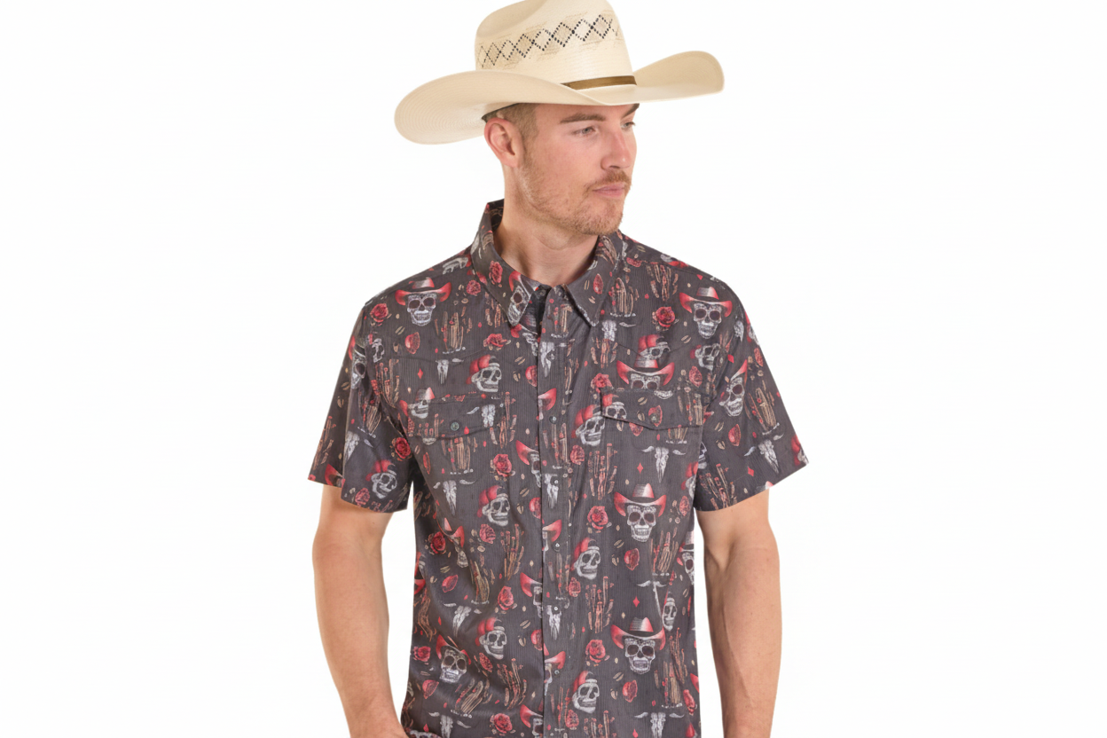 Rock&Roll Dia De Los Muertos Printed SS Snap Shirt