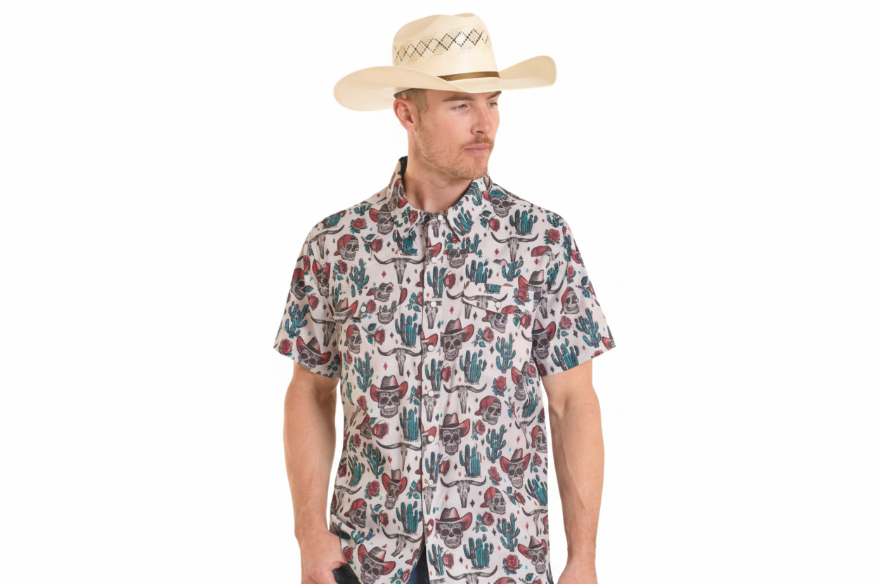 Rock&Roll Dia De Los Muertos Printed SS Snap Shirt