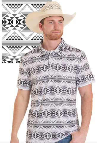 ROCK & ROLL WHITE AZTEC PRINTED POLO