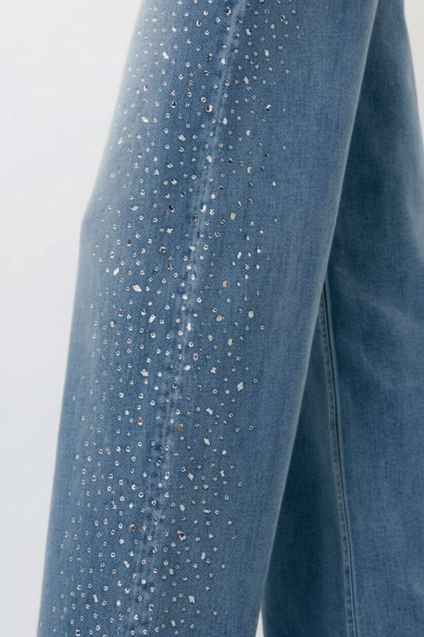 Vervet Olivia High Rise Rhinestone Wide Leg Jeans