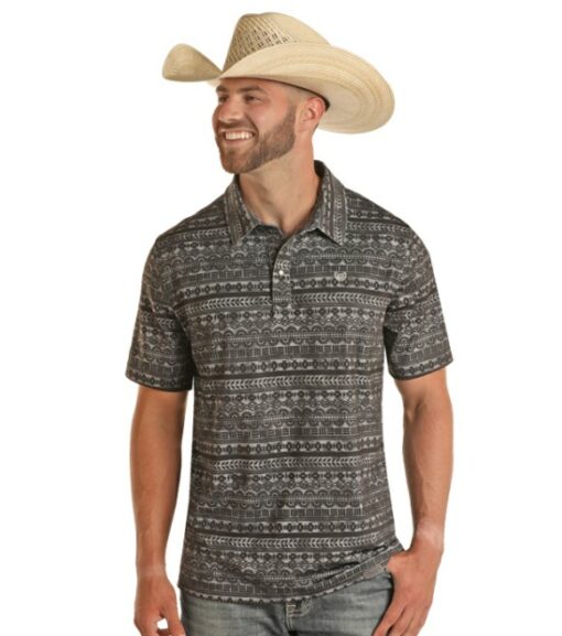 PANHANDLE SS CAMO AZTEC SNAP KNIT POLO - CHARCOAL