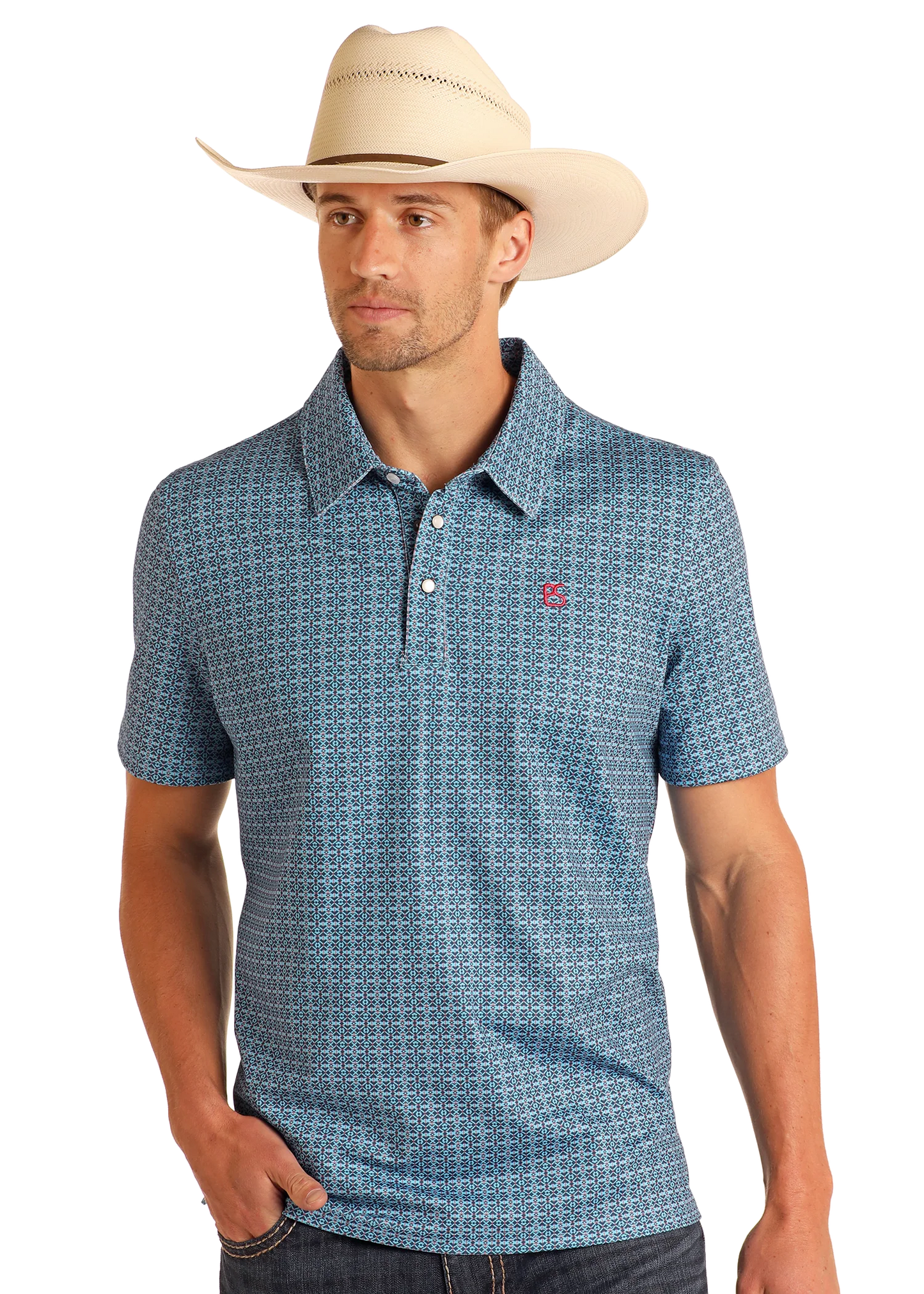 PANHANDLE SS SNAP POLO - AQUA