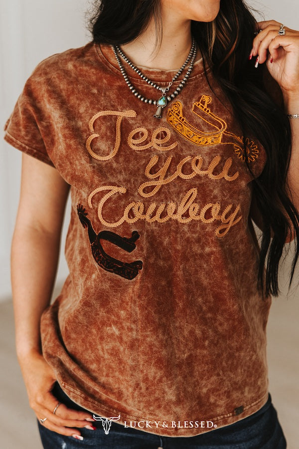 Women's Lucky & Blessed See You Cowboy Wash Patch Embroidered Shirt