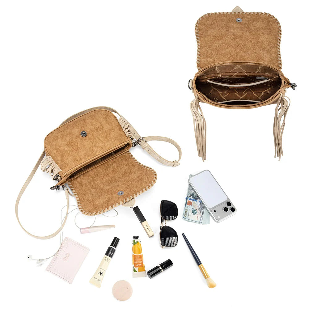 Wrangler Braided Tassel Saddle Crossbody Bag