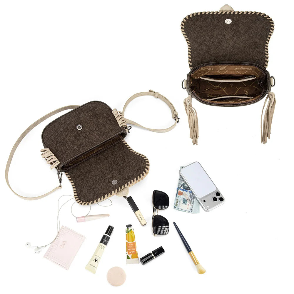 Wrangler Braided Tassel Saddle Crossbody Bag