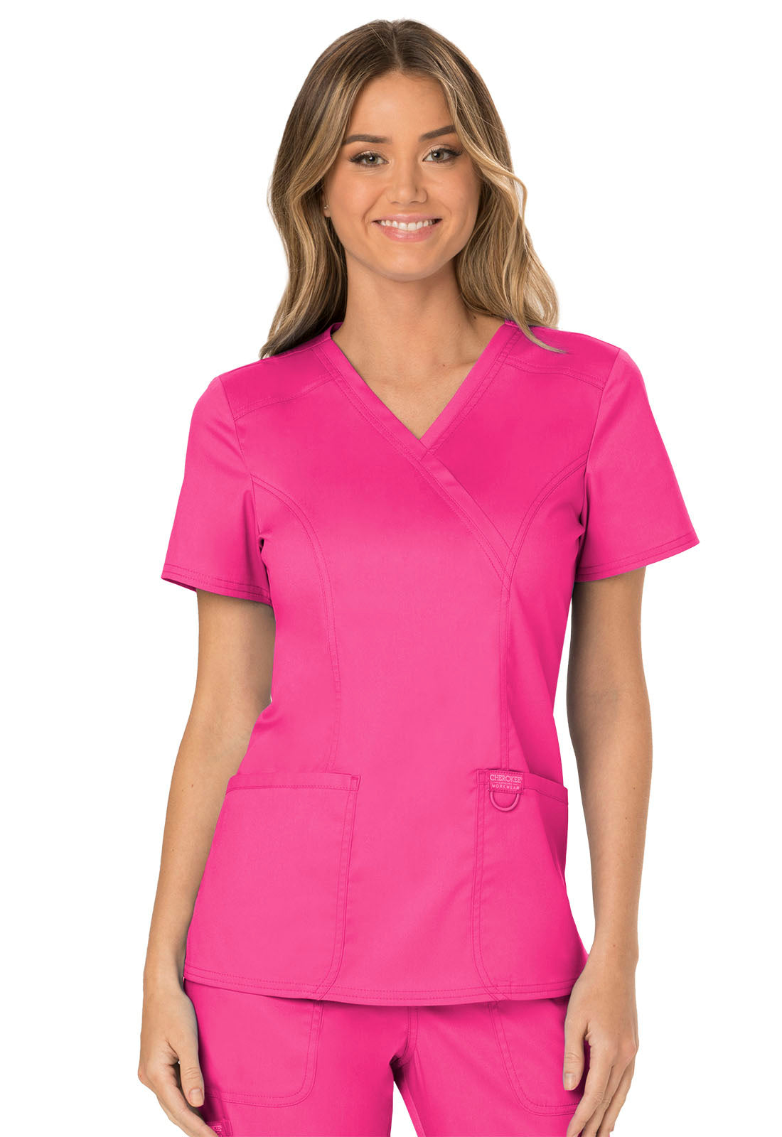 Women's Mock Wrap Solid Scrub Top - Plus