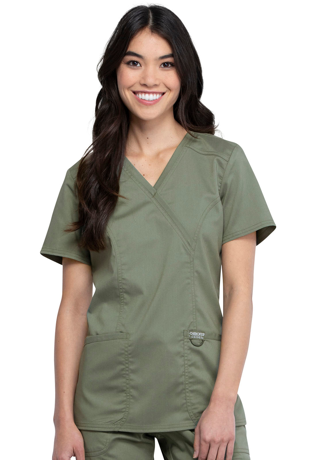 Women's Mock Wrap Solid Scrub Top