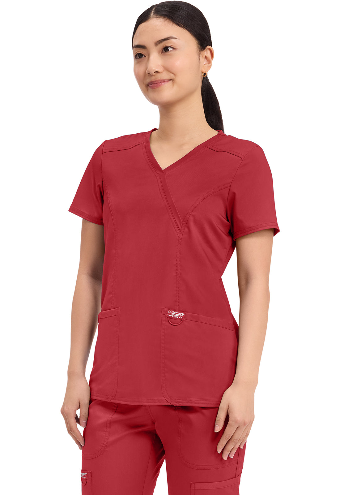 Women's Mock Wrap Solid Scrub Top - Plus