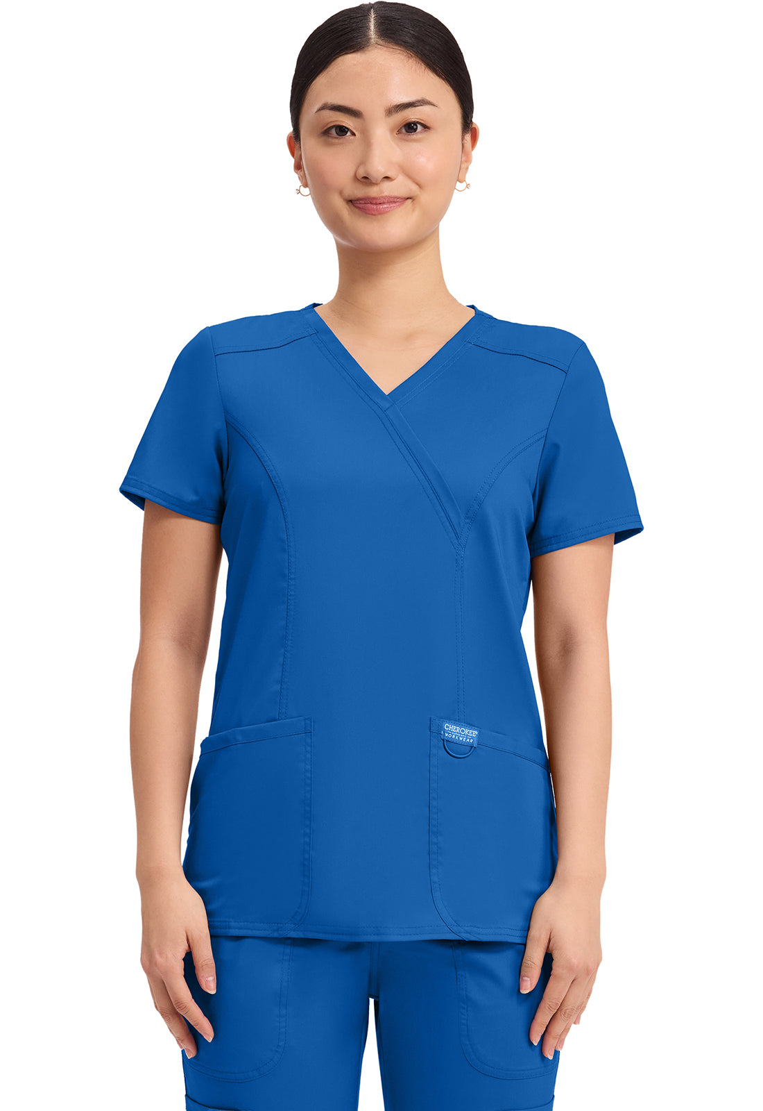 Women's Mock Wrap Solid Scrub Top - Plus