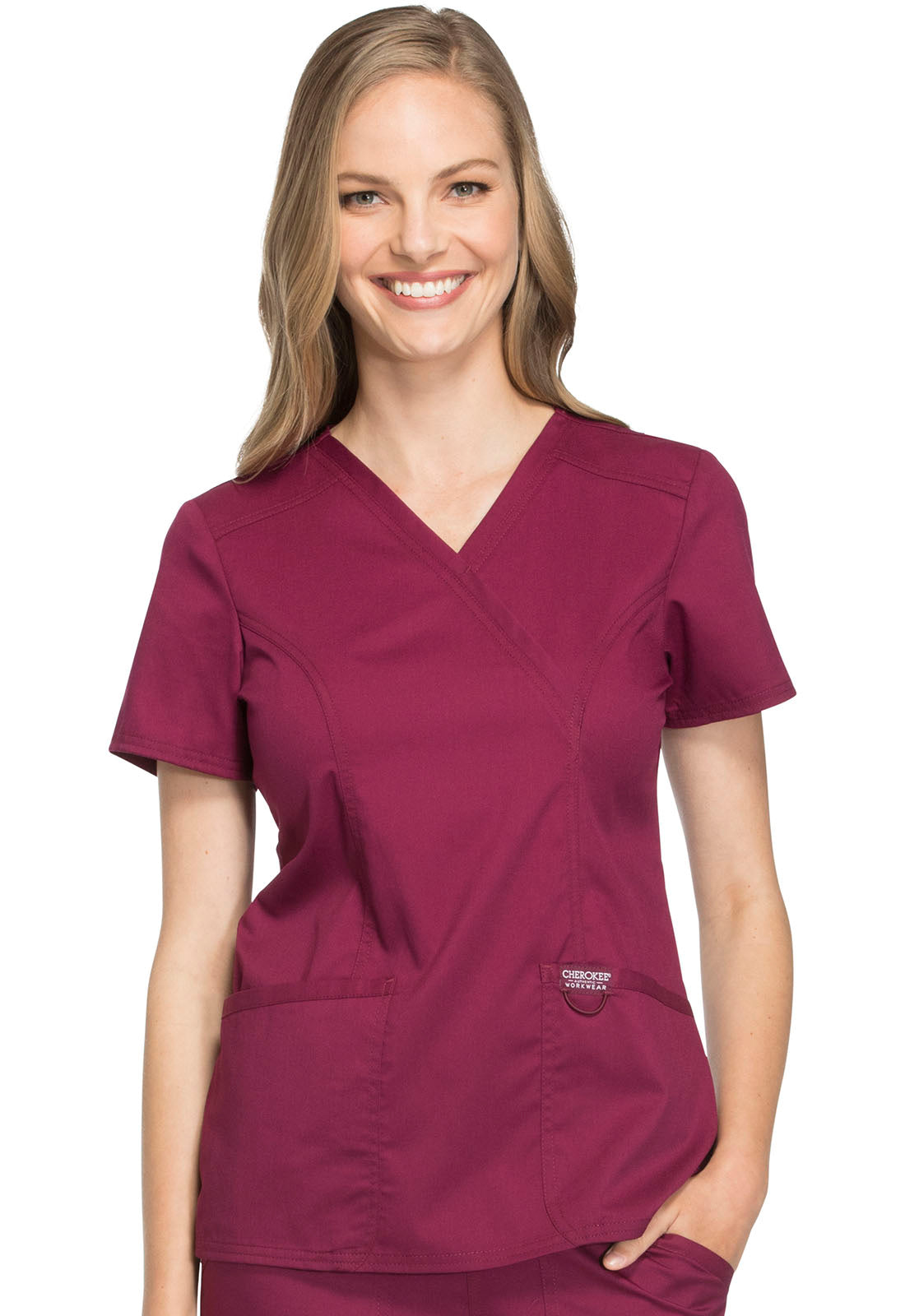Women's Mock Wrap Solid Scrub Top