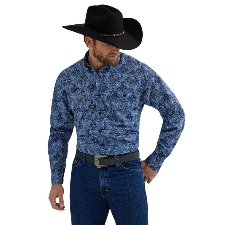 Wrangler Men's Blue Paisley George Strait Long Sleeve Shirt