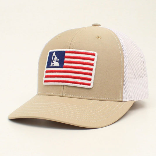 Gorra Ariat color beige/marrón con bandera de EE. UU.