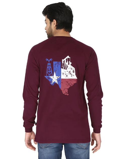 Forge Fr Men's Graphic Printed Burgundy Long Sleeve T-shirt