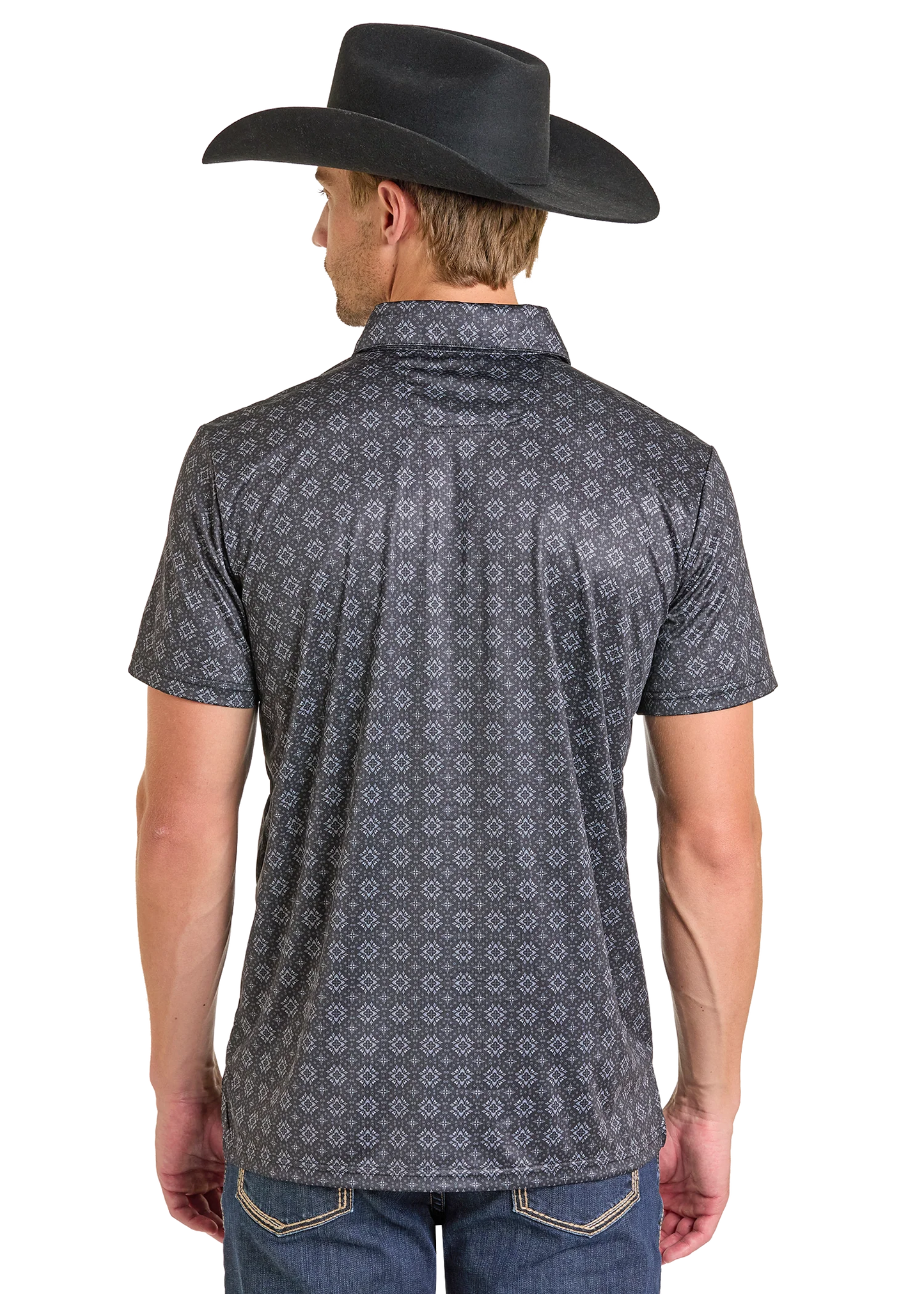 Rock&Roll Mens Black Medallion Print Short Sleeve Shirt