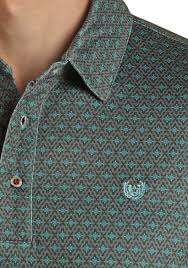 PANHANDLE SS NEDALLION BUTTON KNIT POLO - TURQUOISE