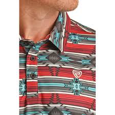 ROCK&ROLL SS AZTEC STRIPE POLO - RED