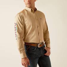 Ariat Team Logo Twill Khaki LS SHRT