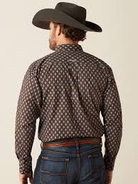 Ariat Team Oak Brown/ Light Blue LS SHRT