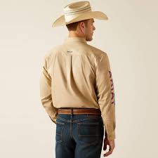 Ariat Team Logo Twill Khaki LS SHRT