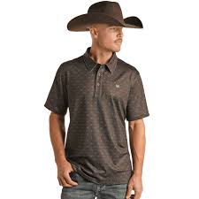 PANHANDLE SS GEO BUTTON POLO - DARK BROWN